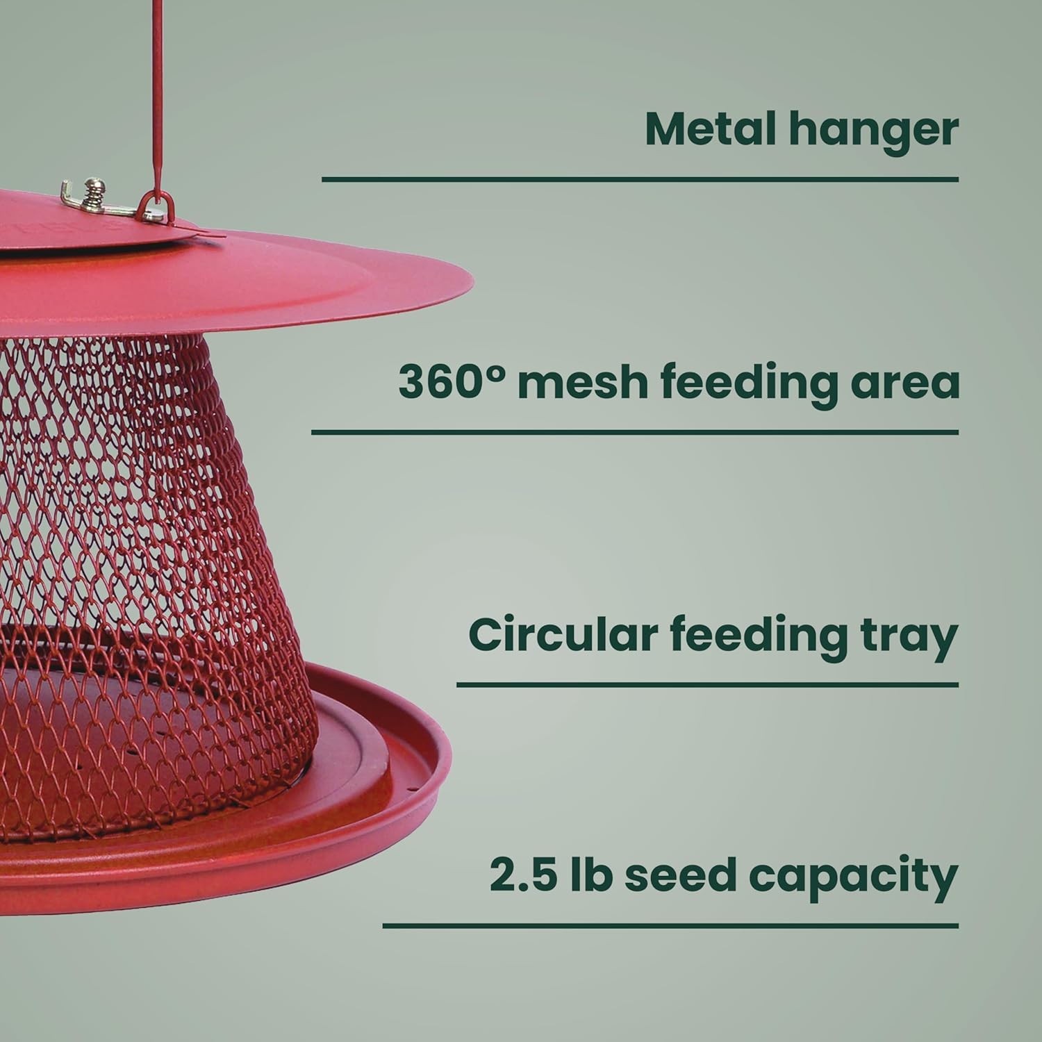 Stylish Red All-Metal Hanging Bird Feeder – 2.5 lb Seed Capacity, Squirrel Proof