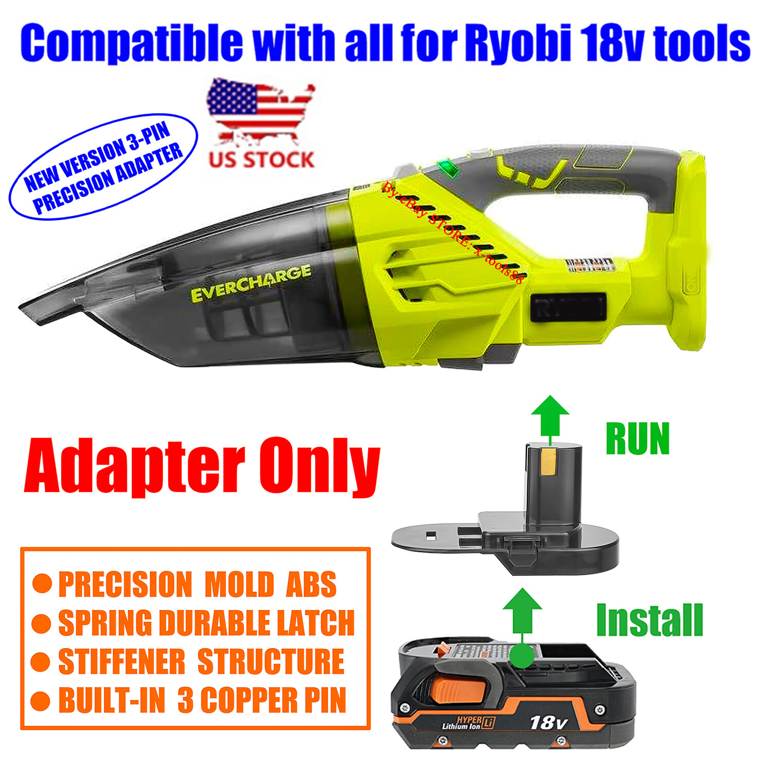 1x Adapter fits Ridgid 18v Battery to for Ryobi 18v Tool-Adapter Only (US STOCK)