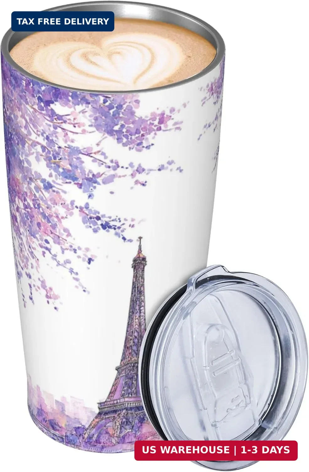 Paris Eiffel Tower Tumbler with Lid and Straw 20 oz Stainless Steel Cup Vacuum I
