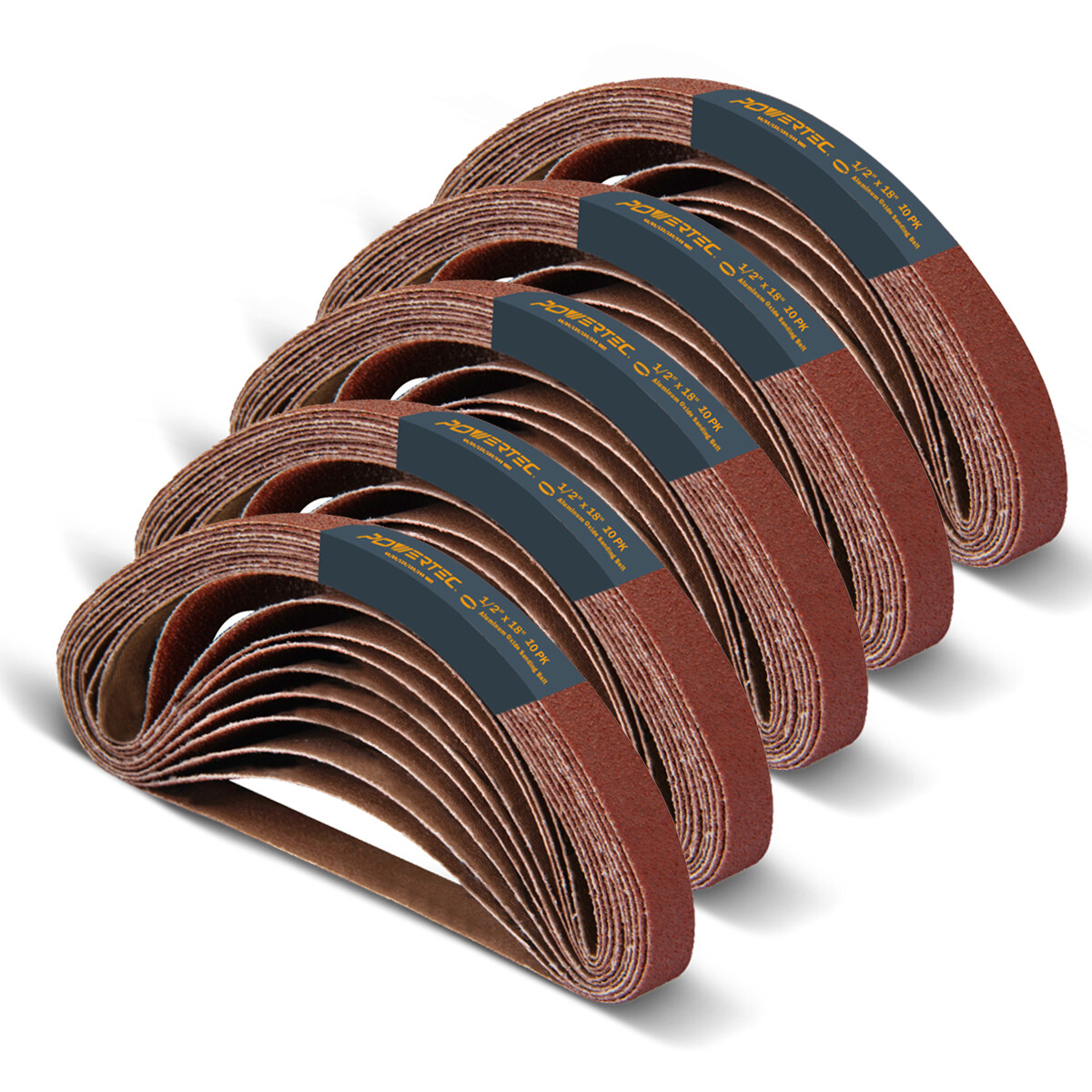 50PK-1/2 x 18″ Abrasive Sanding Belt 10 each of 40/80/120/180/240 Grits 40182-1