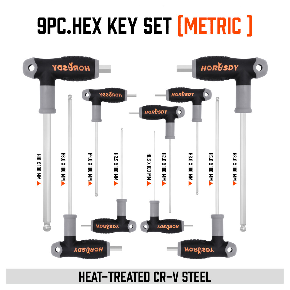 18Pc SAE/Metric T Handle Allen Wrench Ball End Hex Key Set Long w/ Storage Stand