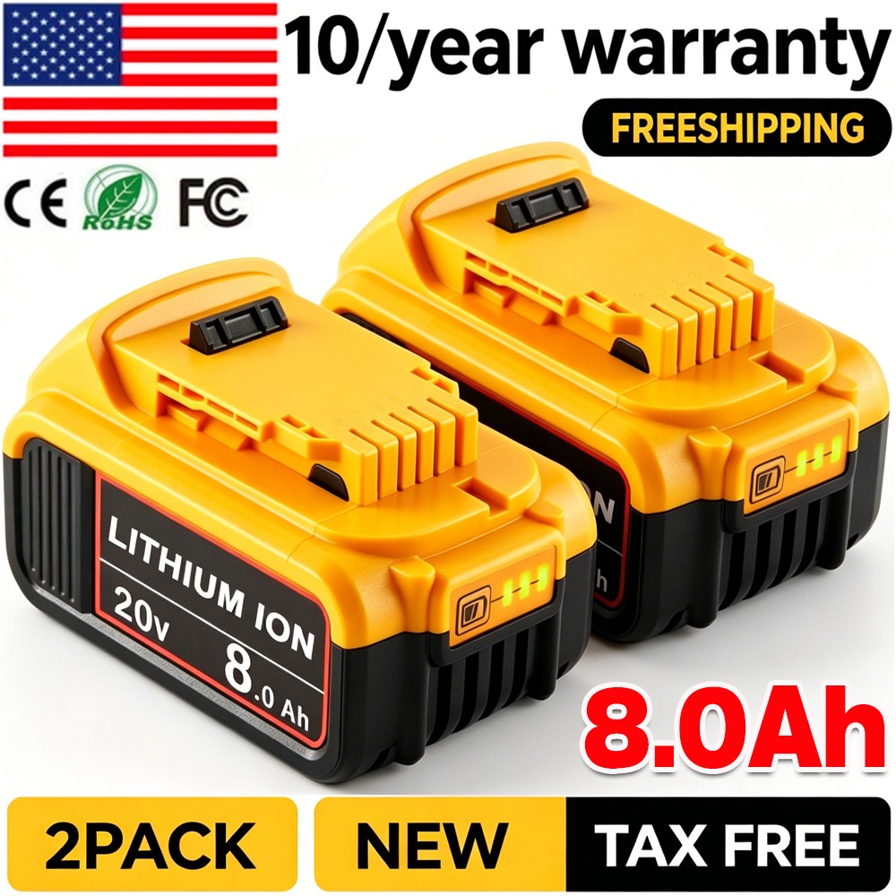 2Pack 20V 8.0AH Lithium Ion Battery For DeWalt 20 Volt Max XR DCB206-2 DCB205-2