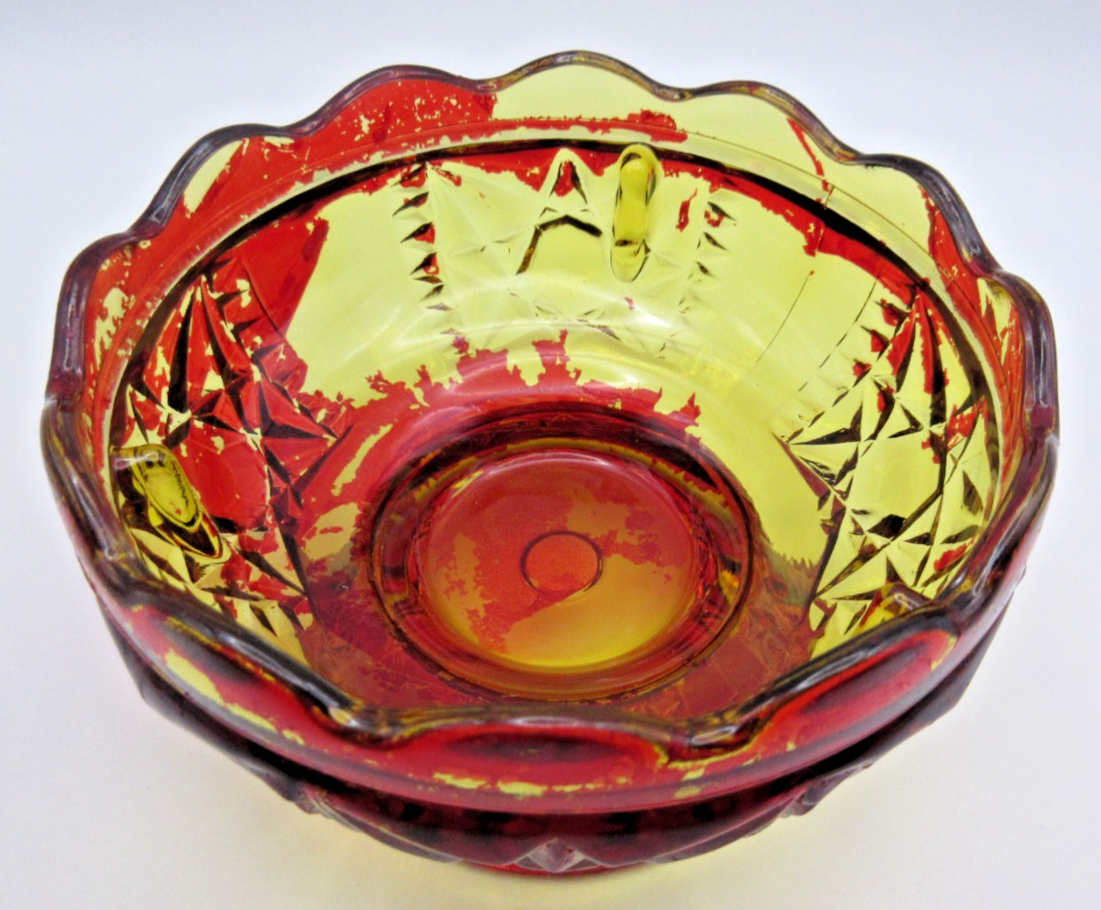 Amber With Ruby Red Flash Stars & Bars Fairy Lamp Glass 6.5″ See Description