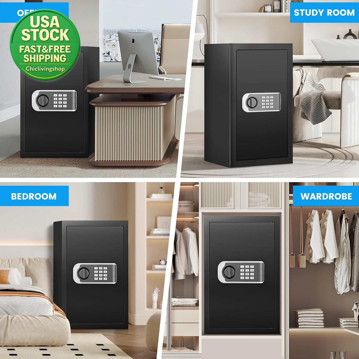 Large Home Safe 4.6 Cuft Fireproof Waterproof Security Box Digital Keypad