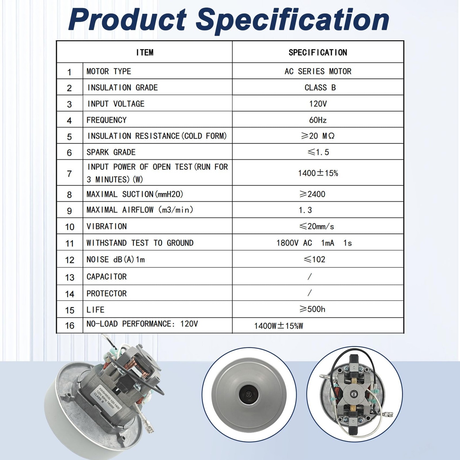 120V Vacuum Motor for ProTeam Backpack and Shop Vac Replacement Parts