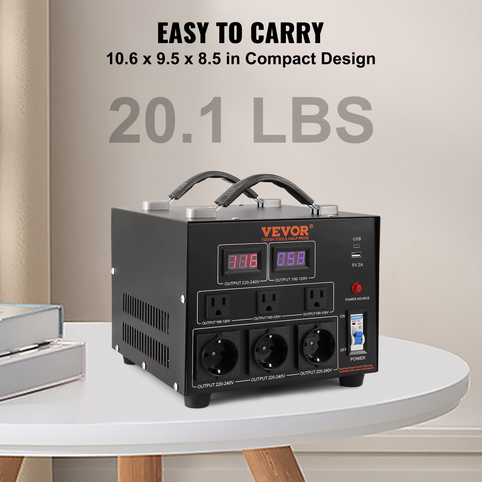 VEVOR 3000W Voltage Converter Transformer Step Up/Down 220V-110V /110V-220V CE