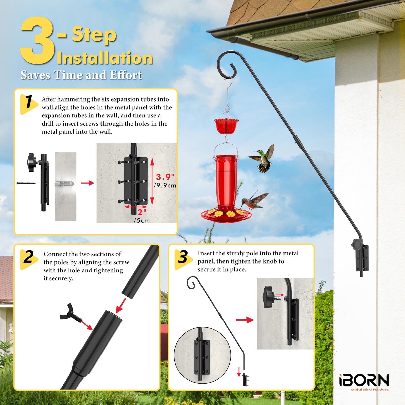 iBorn Wall Mount Deck Hook, 28″ Hummingbird Feeder Hanger, Heavy Duty Bird Fe…