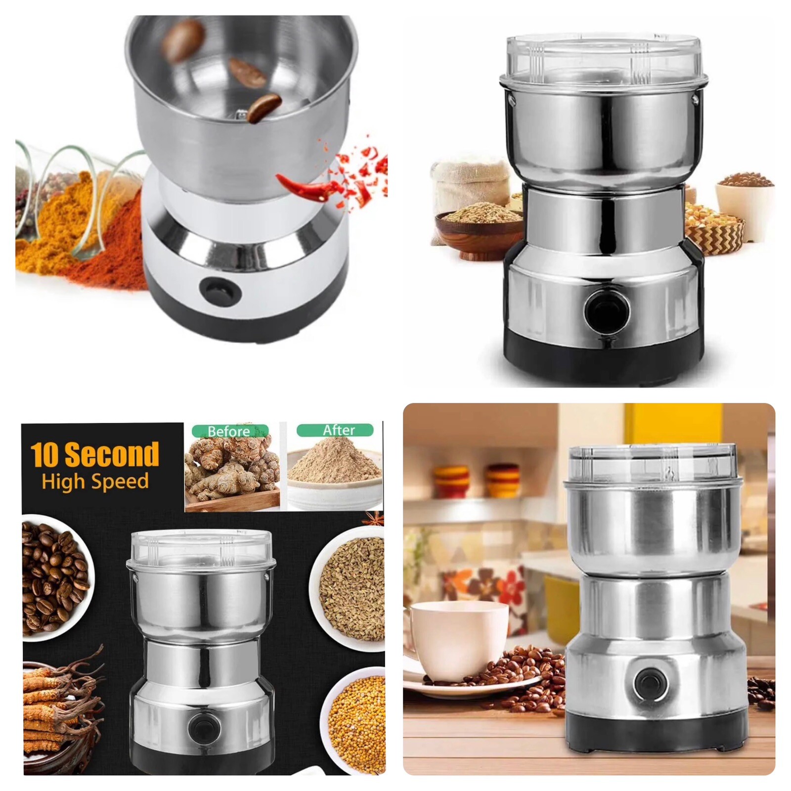Electric Coffee Bean Grinder Nut Seed Grind Spice Crusher Mill Blender /Silver