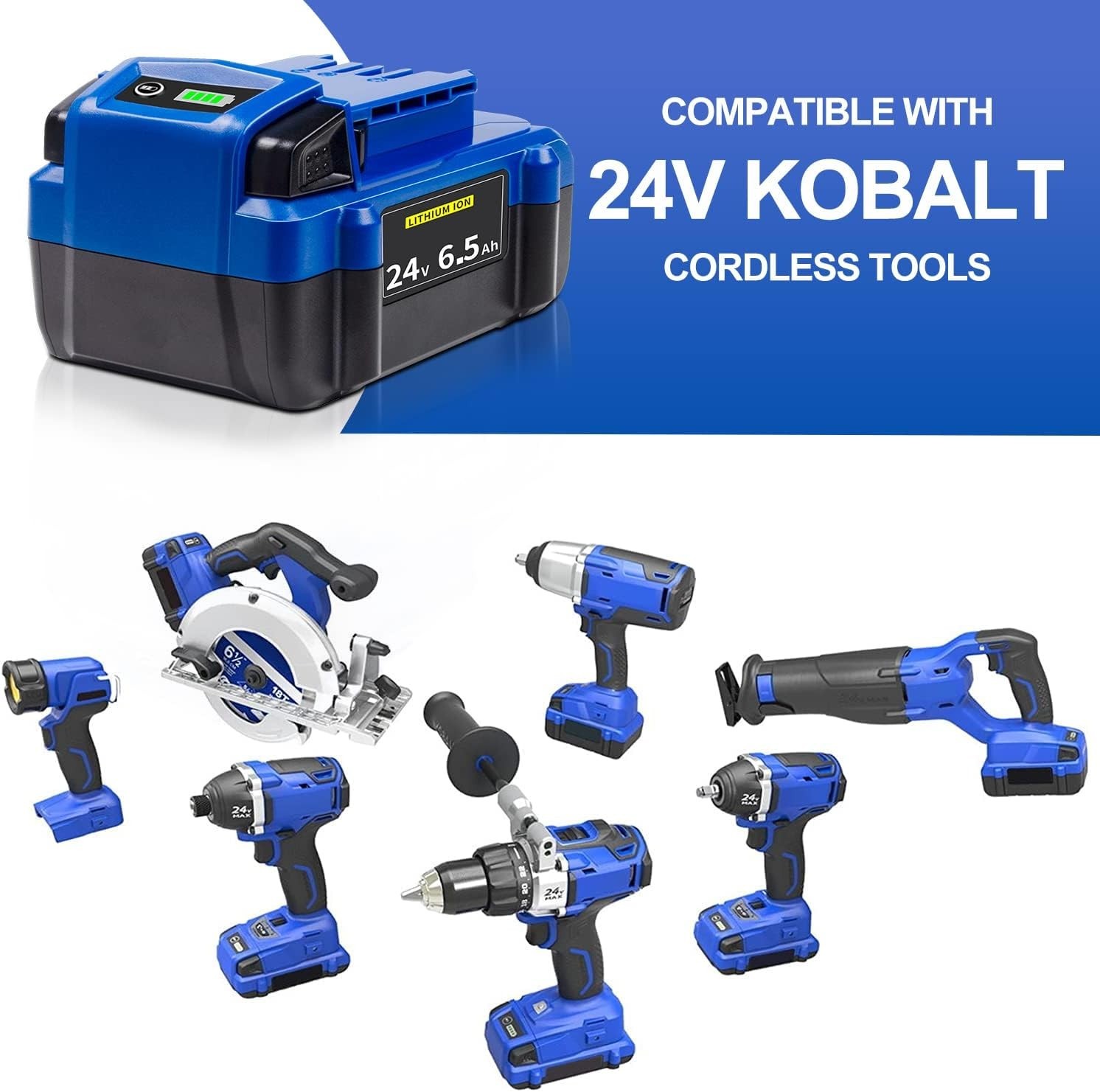 2Pcs 24V For Kobalt 24V Max 6.5Ah Lithium Ion Battery KB624-03 KB524-03 KB424-03