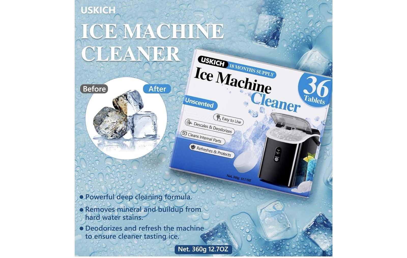 Ice Machine Cleaner Descaler Gentle Household Cleaning Descaling Sheet (36 Pack)
