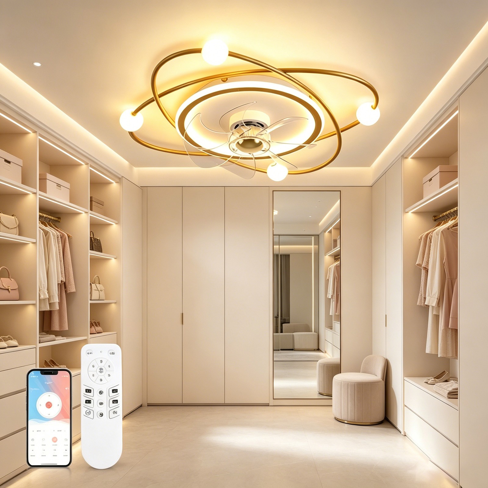 Decorative Gold Ceiling Fan Light Fixture Modern Interior Lighting Home Decor