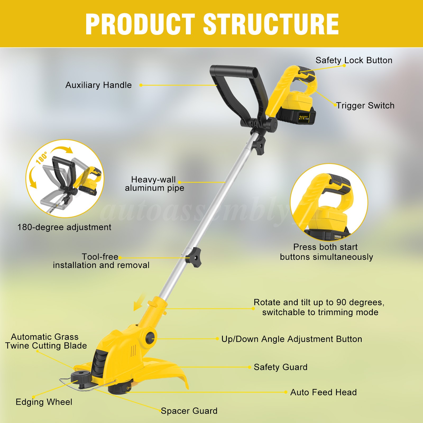 Cordless Weed Eater Electric Brush Cutter Lawn Edger Grass String Trimmer 4.0Ah