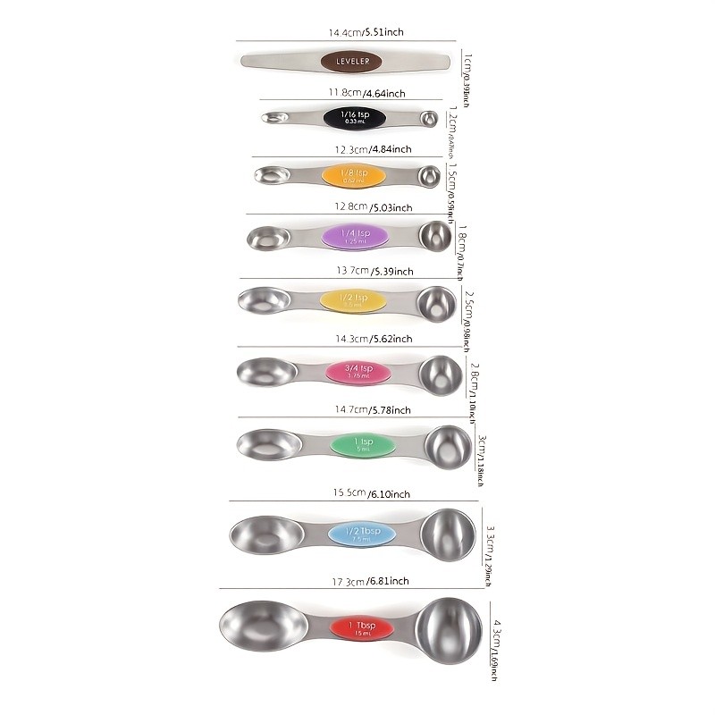 9pcs Magnetic Measuring Spoon Set, Dual-Sided Tea Spoons with Leveling Tool