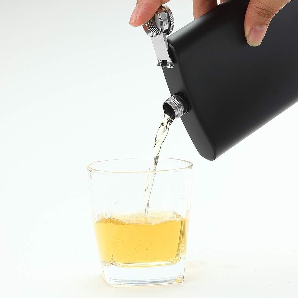 8 oz Matte Black Pocket Liquor Whiskey Hip Flask with Funnel, Stainless Steel