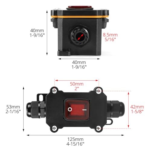 Inline Cord Switch with Red Indicator Light, IP67 Waterproof, DPST On-Off