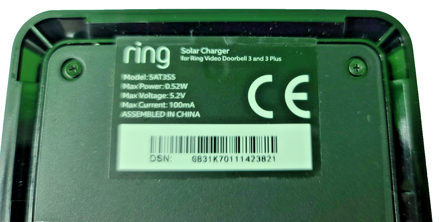 Ring Solar Charger for Video Doorbell 3/3 Plus/4 – (Door bell is not included)