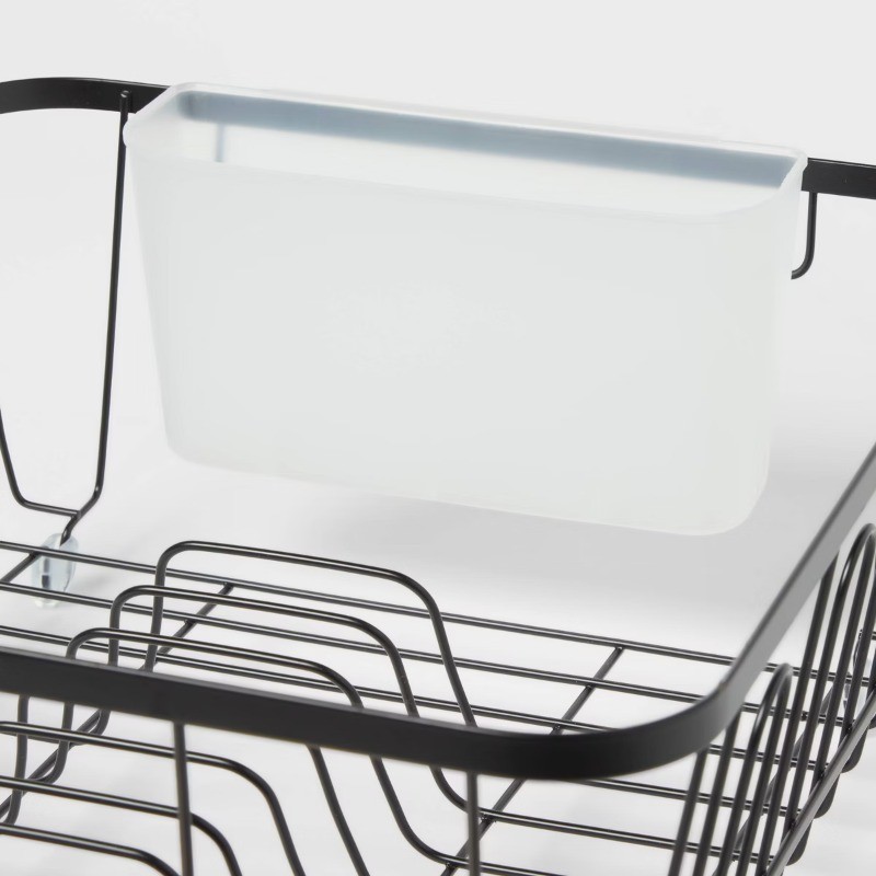 Small Steel Dish Drainer Black Freestanding Dish Drying Rack with Utensil