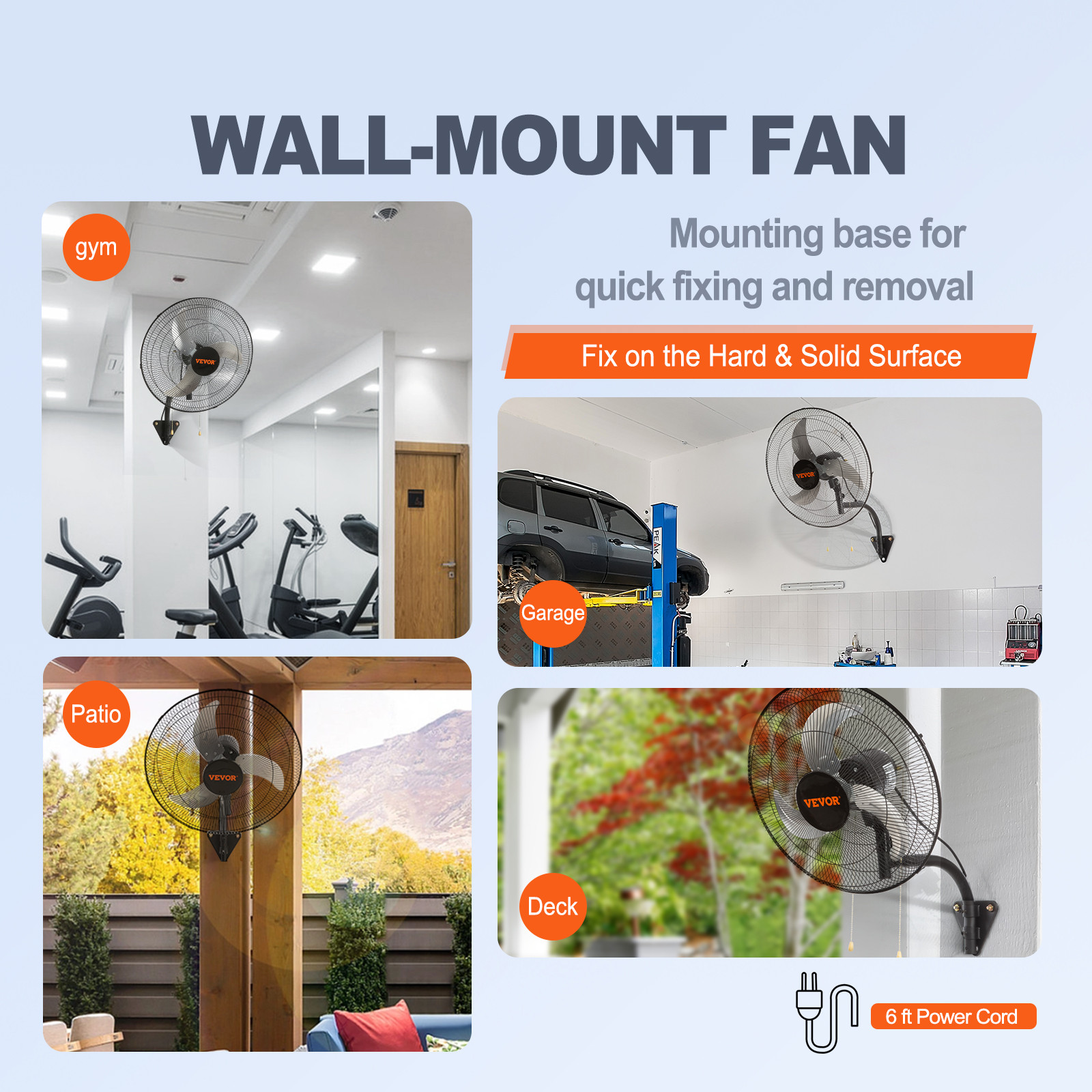 VEVOR Industrial Wall Mount Fan Oscillating Metal Fan 17.5” 3 Speed Ventilation