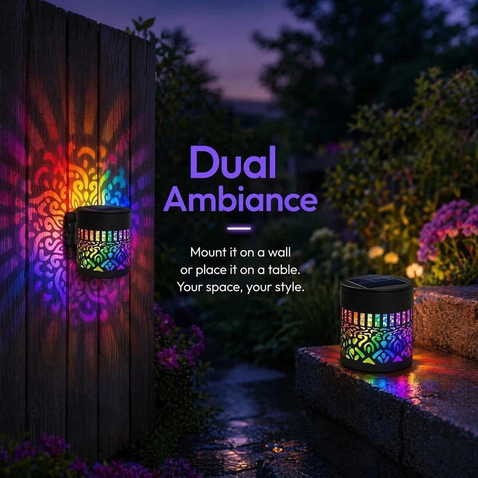 7Color Solar Mandala Projection Light Waterproof Outdoor Yard Garden Fence Decor