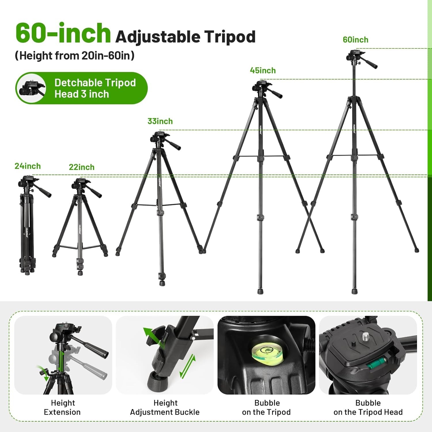Green Cross Line Laser Level with 2 Plumb Dots, 60 Inch Tripod, 360° Tool