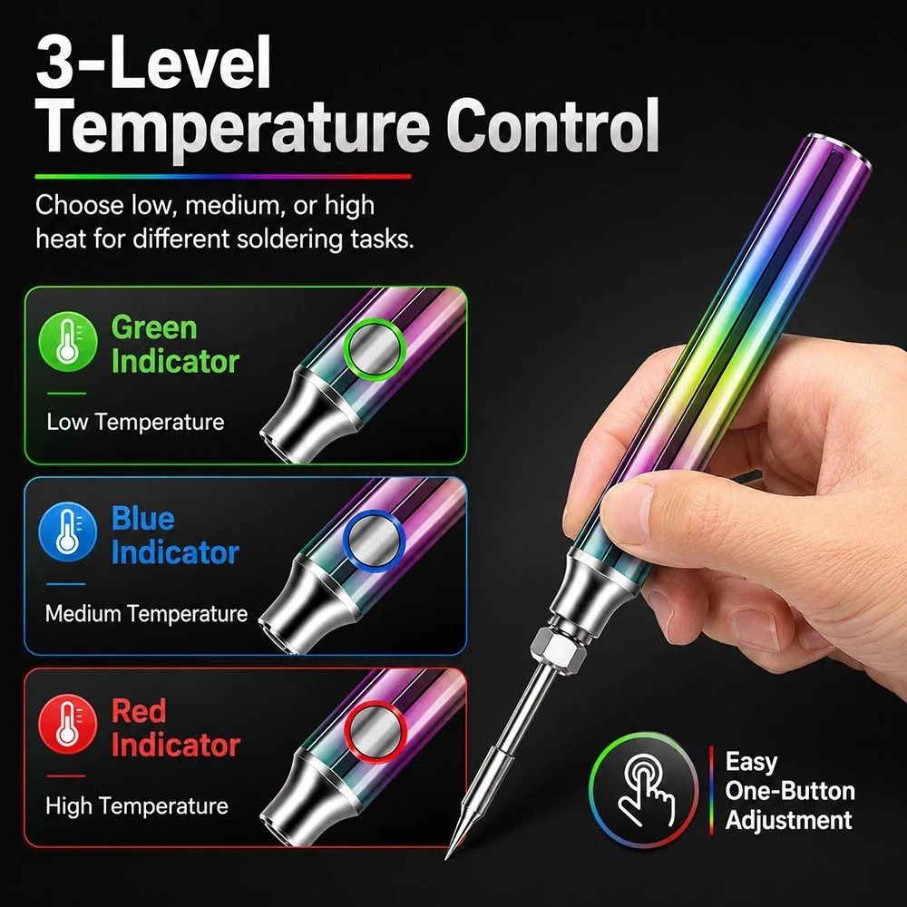 1100mAh USB Rechargeable Cordless Soldering Iron Pen Kit with 3 Temp Settings US