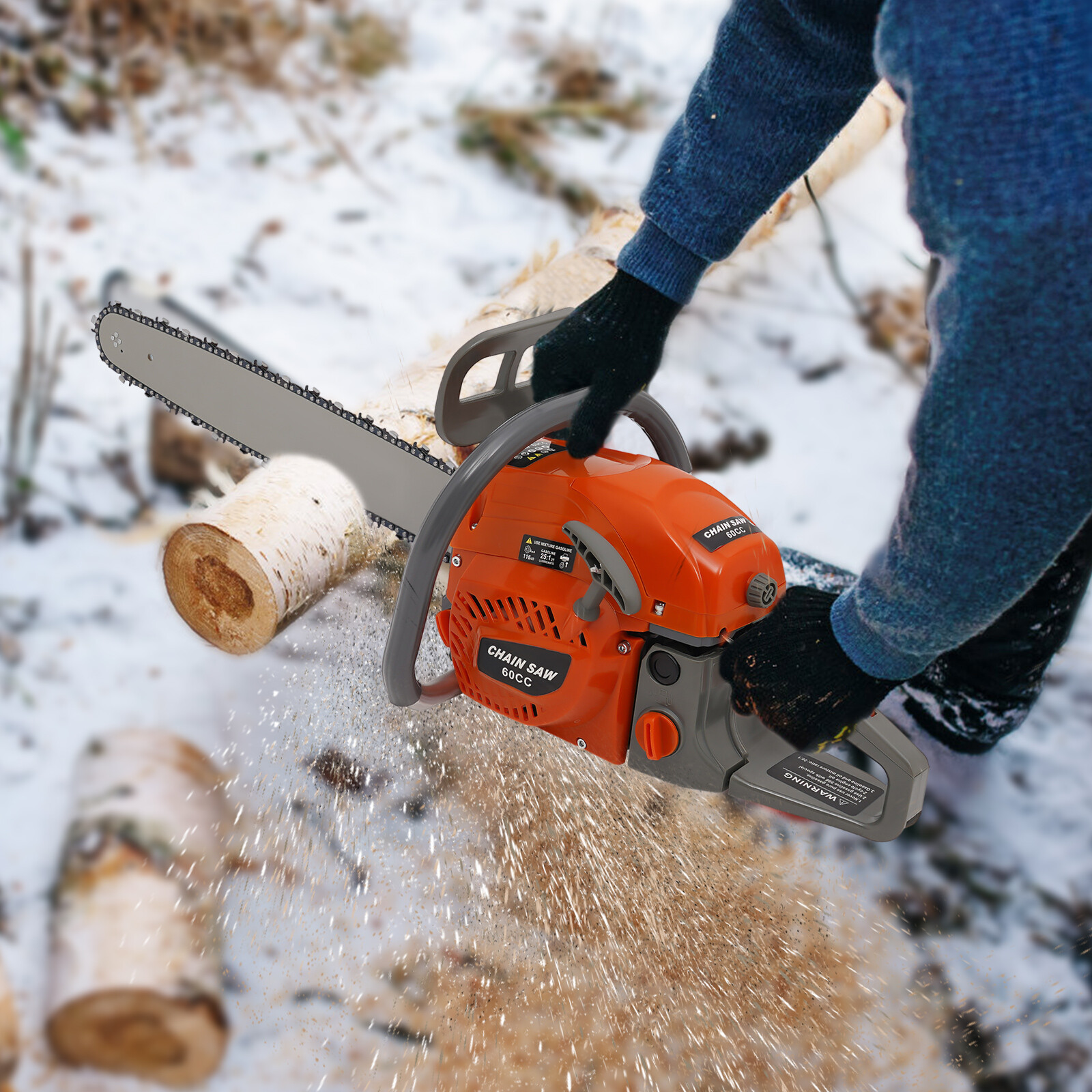 60cc Gas Powered Chainsaw with 22” Guide Bar Saw Chain 2-Stroke Engine Cut Wood