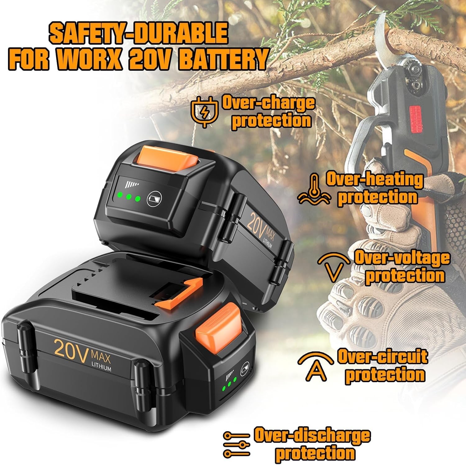 2PACK 8.0Ah For WORX 20V 8AH MAX Extend Lithium-Ion Battery WA3525 WA3575 WA3520