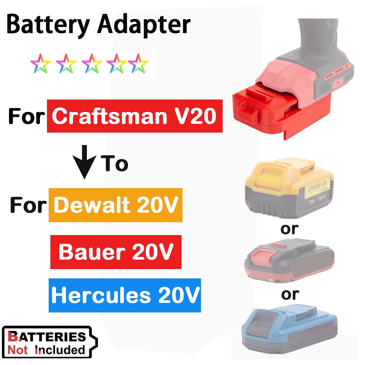 Adapter For Dewalt & Bauer & Hercules 20v Battery to for Craftsman V20 20V Tools