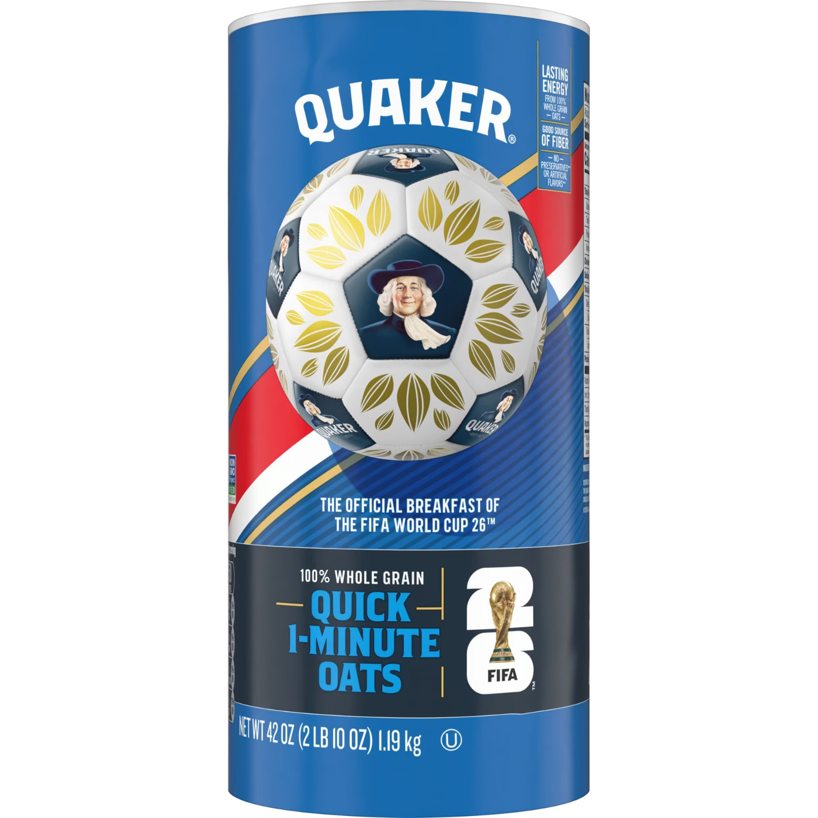 Quaker, Quick 1 Minute Oats, Oatmeal, Quick Cook Oatmeal, 42 oz Canister Dry Oat
