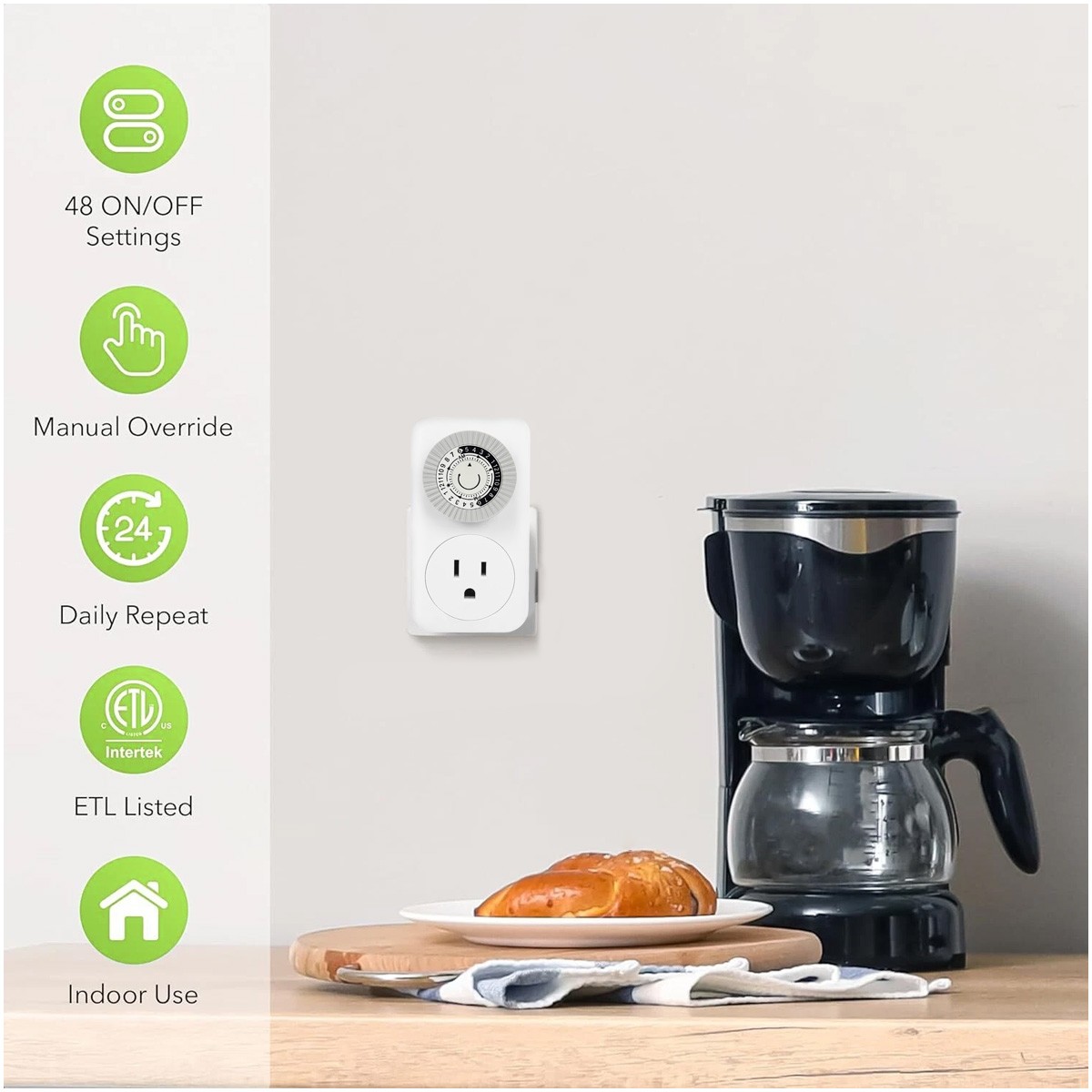 2 Pack Indoor 24-Hour Mechanical Outlet Timer Plug Indoor 2 or 3 Prong