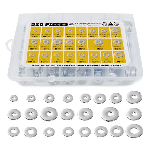 Fender Washers Pcs SAE + Metric 23 Sizes Flat 520 pcs Washers Kit 520 Sliver