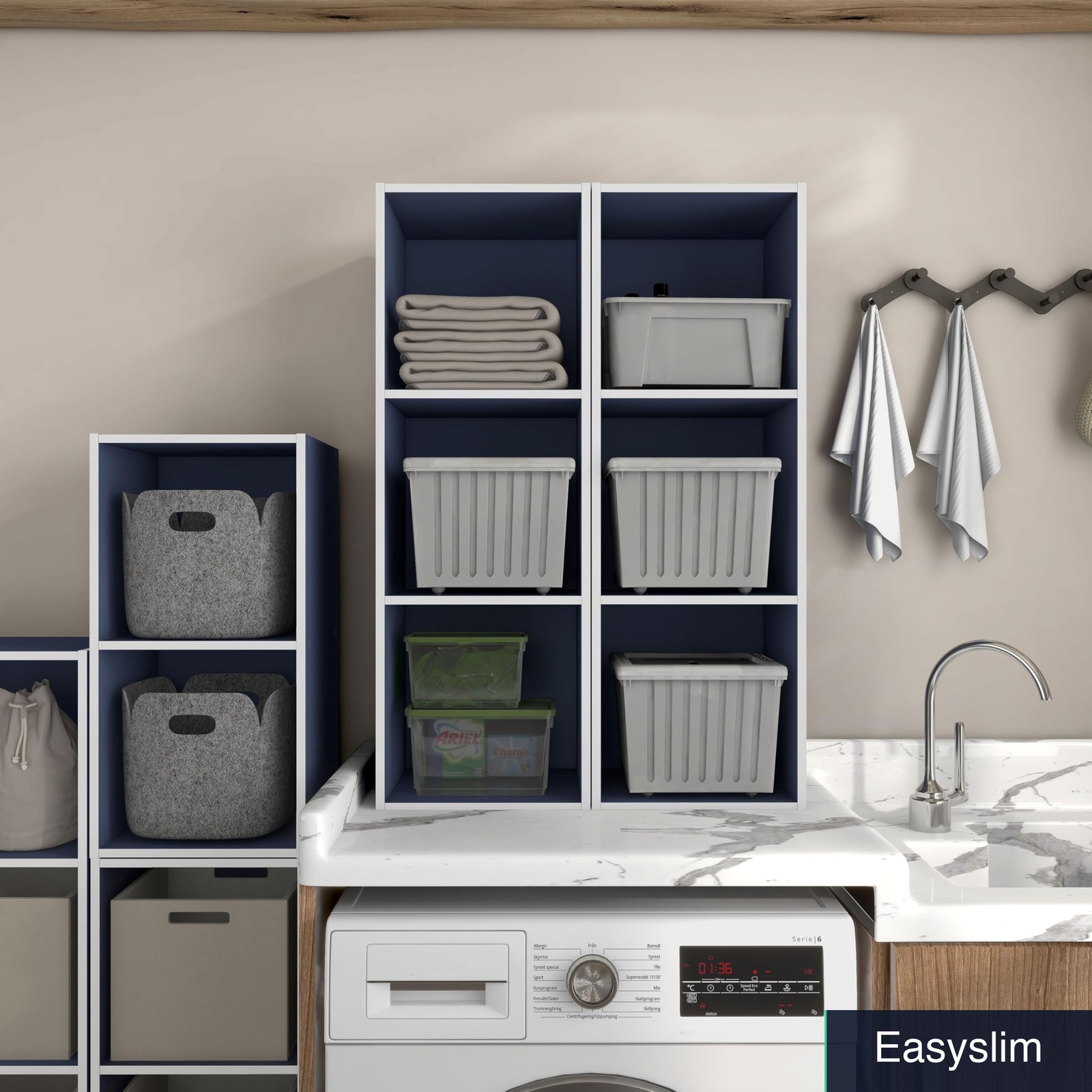 3-Cube Stackable Storage Organizer Bookcase Steel Blue Engineered Wood