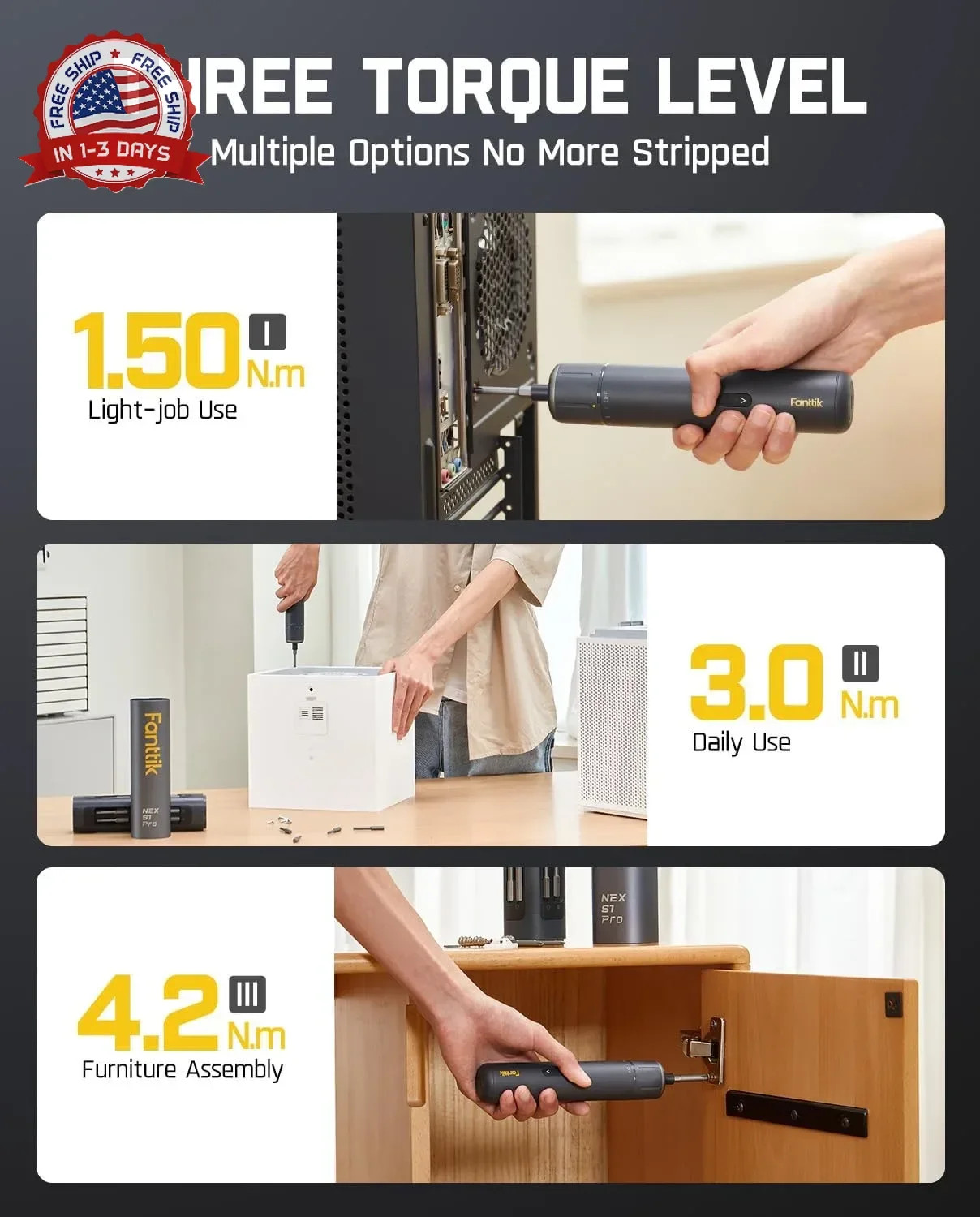 S1 Pro Electric Screwdriver, Power Screwdriver with16 S2 Steel Bits, 3 T