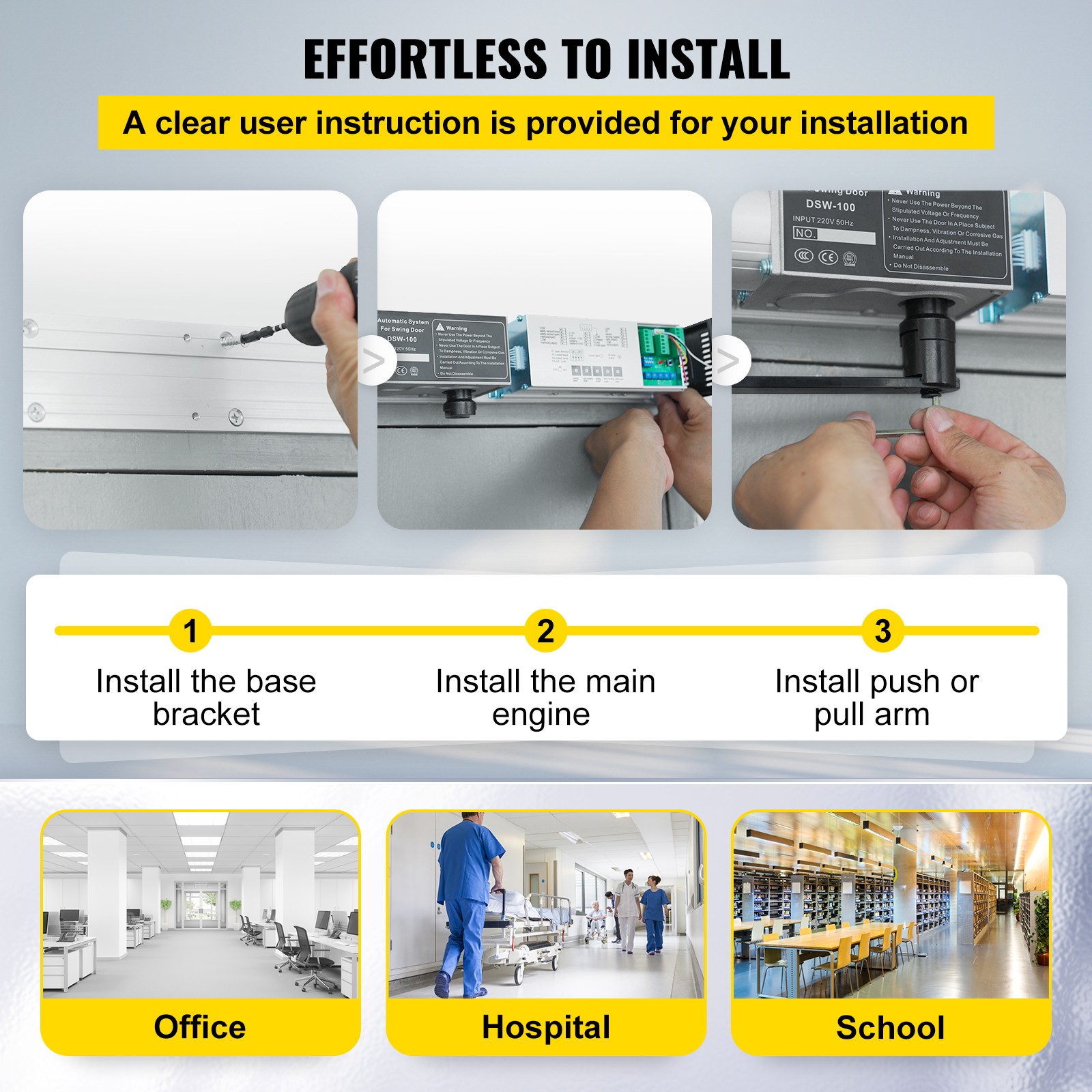 VEVOR Automatic Swing Door Opener Handicap Door Opener 120° w/Controller Hotel