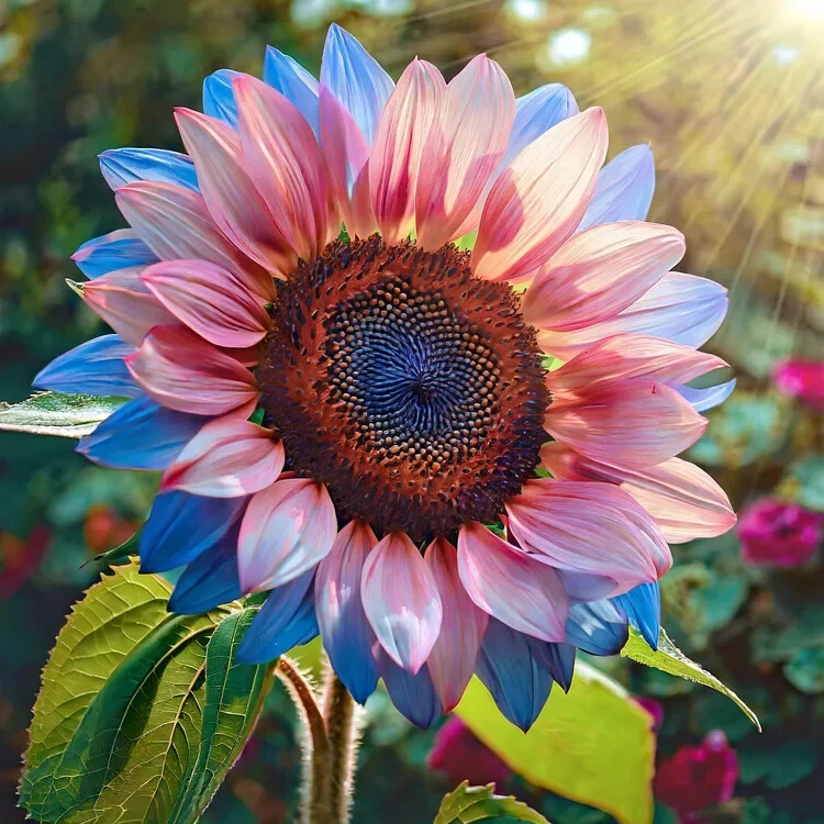 50 PCS Twin-Blossom Blue Over Pink Sunflower Seeds