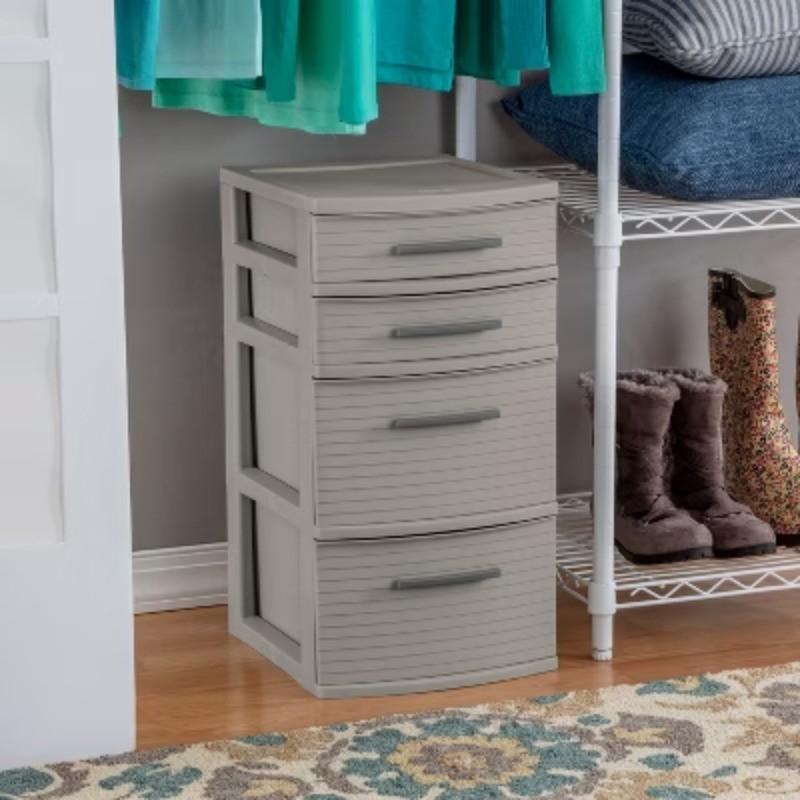 4 Drawer Weave Tower Dark Gray: Plastic Storage Organizer
