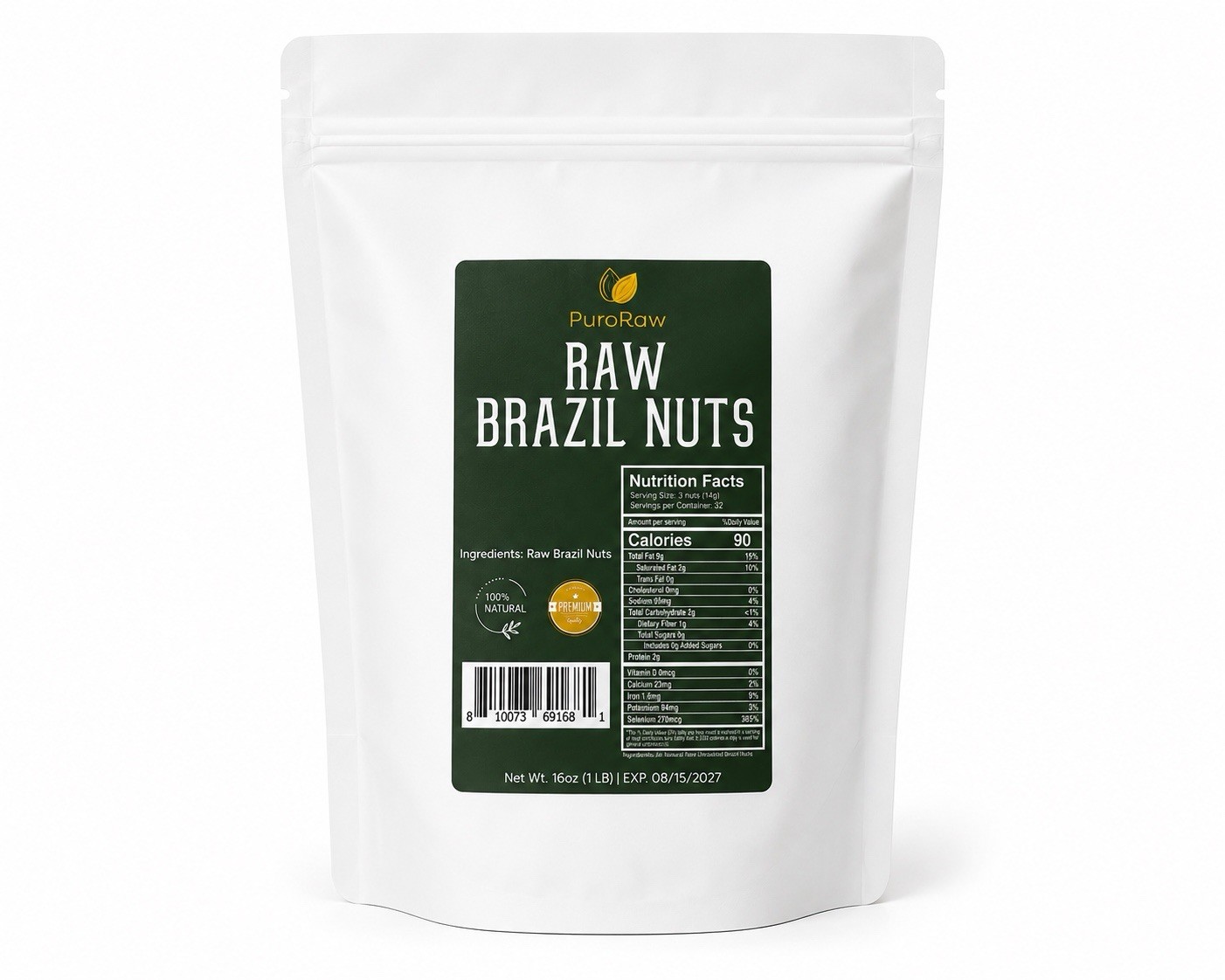 RAW BRAZIL NUTS 1lb Bag Brazil Nuts Unsalted, No Shell, Whole Nuts