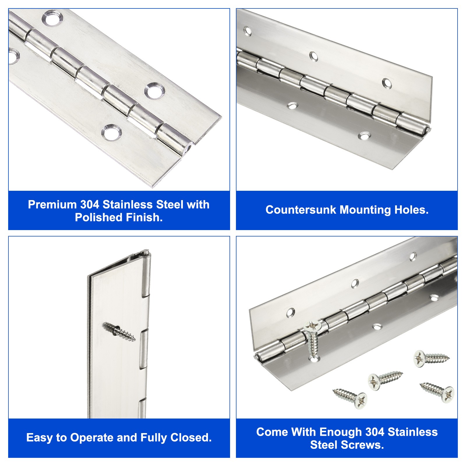Black 30 x 1.2 Inch Stainless Steel Piano Hinge Continuous Hinge