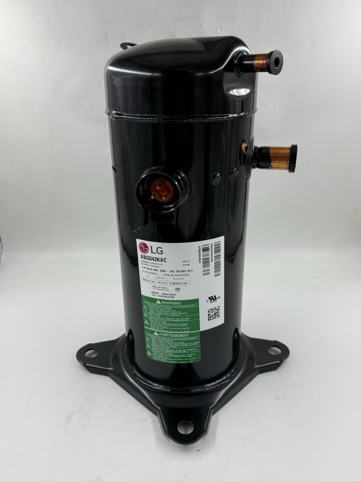 LG ABG042KAC 42,000 BTU 3.5 TON 1PH 60HZ R410A SCROLL COMPRESSOR NEW