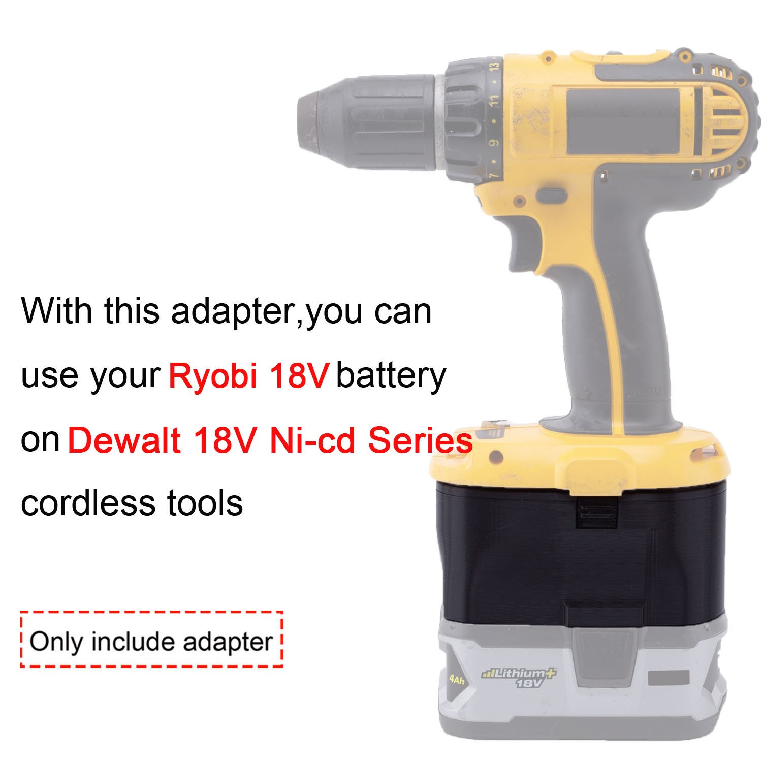 Adapter Fits For Ryobi 18V Li-Ion Battery To For Dewalt 18V Ni-Cd Power Tools