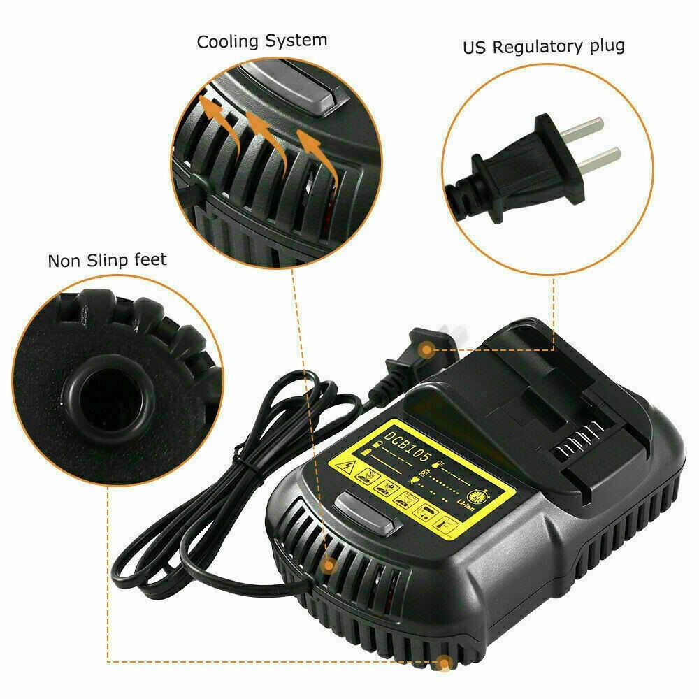 2X Replacement For DeWalt DCB206-2 20 Volt 6Amp Battery DCB105 Charger DCB206-2