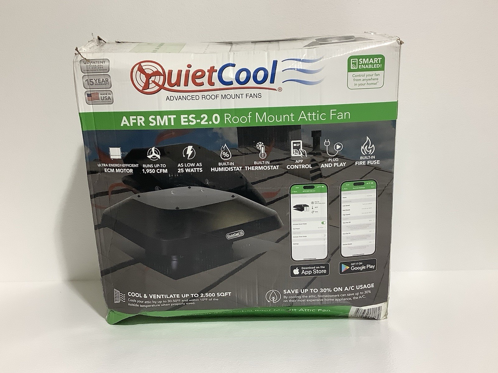 QuietCool AFR SMT ES-2.0 Smart Roof Mount Attic Fan 1950 CFM Ventilator
