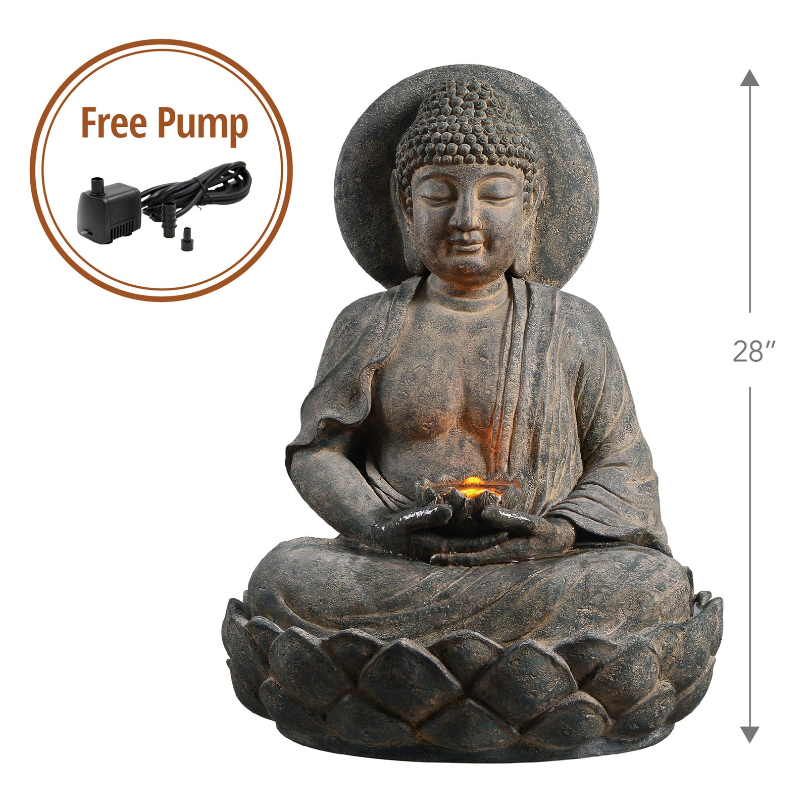 Teamson Home 28.35″ Buddha Water Fountain with LED Lights