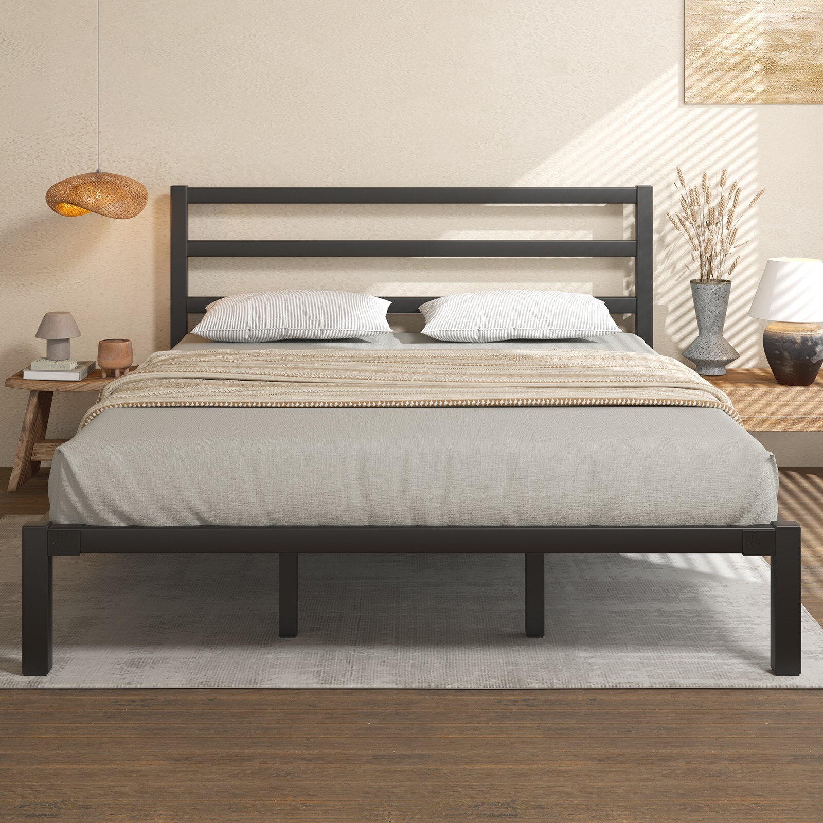 Bed Frame Twin Full Queen King Metal Platform With Headboard and Footboard