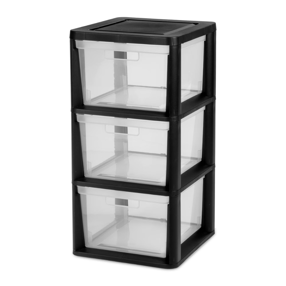2Pack Sterilite Medium 3 Drawer Tower Plastic Storage Bins Organizer Unit, Black