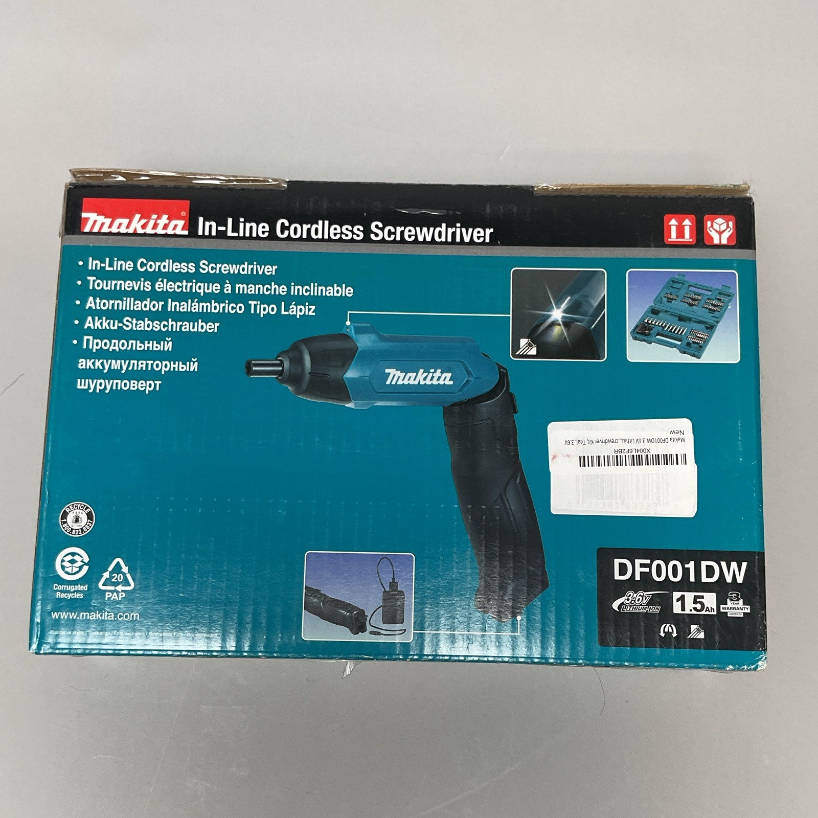 Makita DF001DW 3.6V Li-Ion Inline Cordless Screwdriver Kit w/ Battery