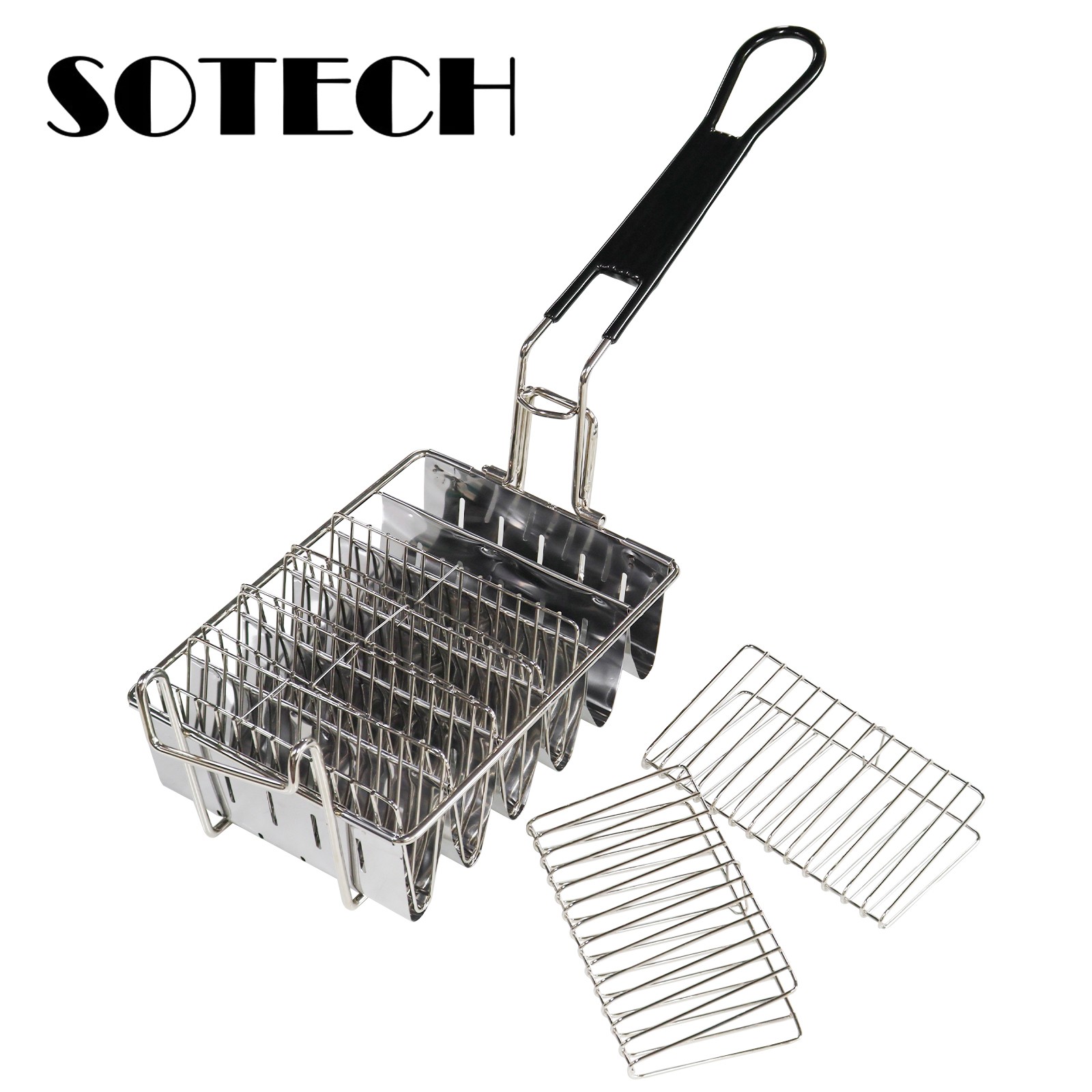 SOTECH 6-compartment removable handle Tuck fry basket Dishwasher Safe