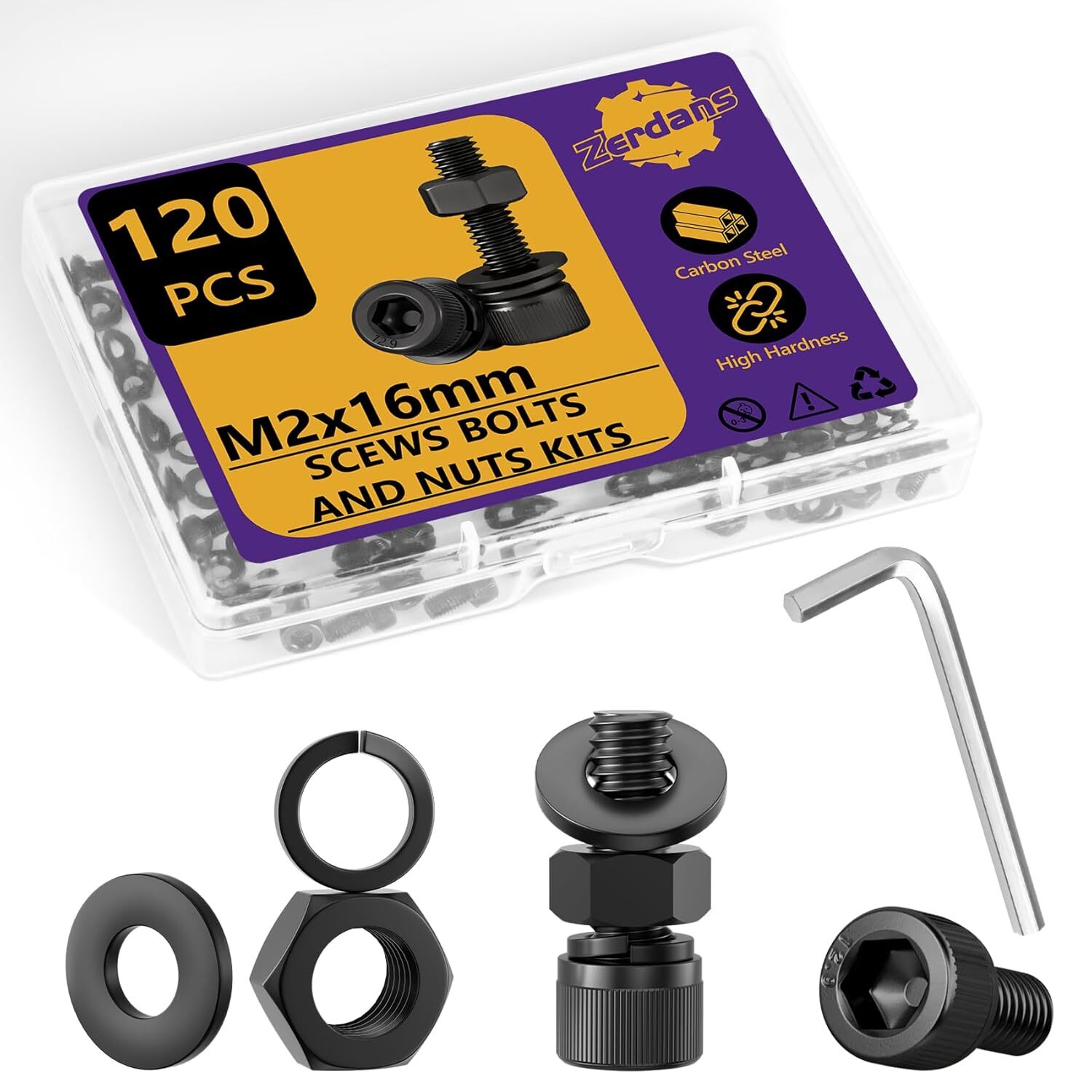 Hex Socket Head Cap Screws Bolts & Nuts Assortment Kit with Lock & Flat Washers
