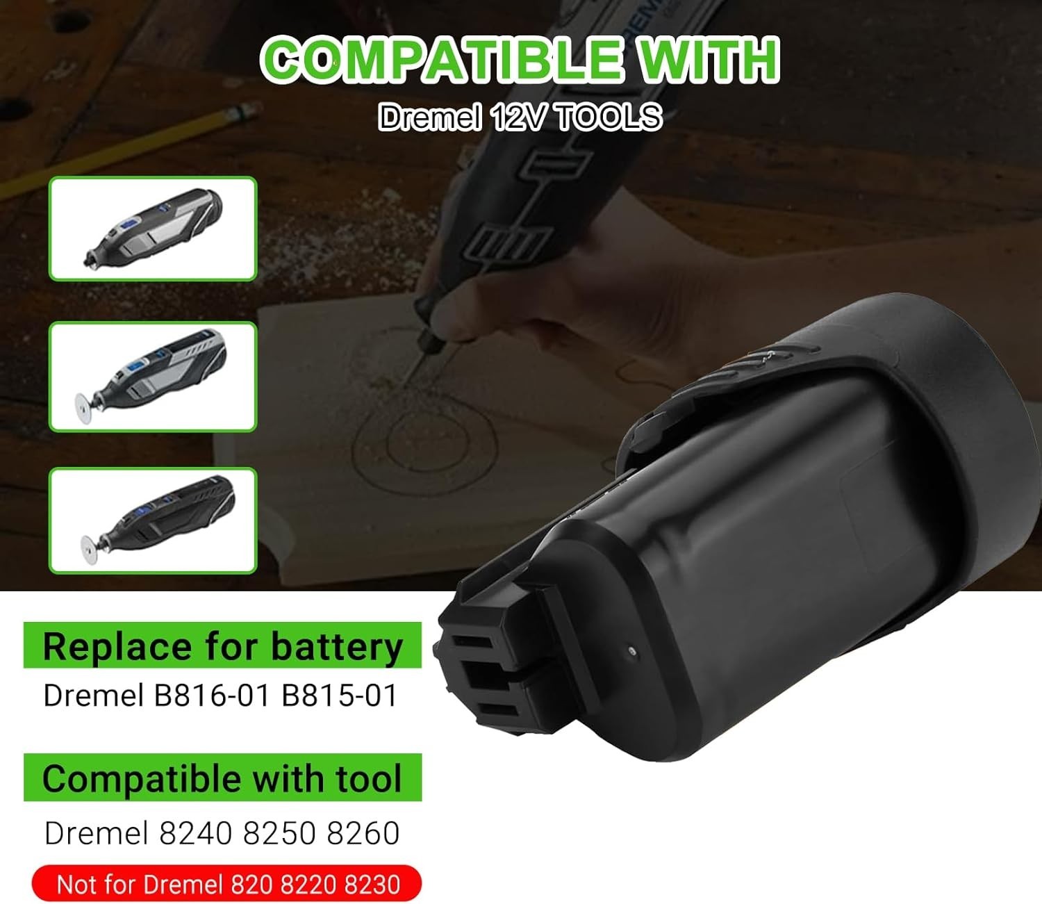 2-Pack 12V Rechargeable Batteries for Rotary Tools, 4.0Ah Capacity Included