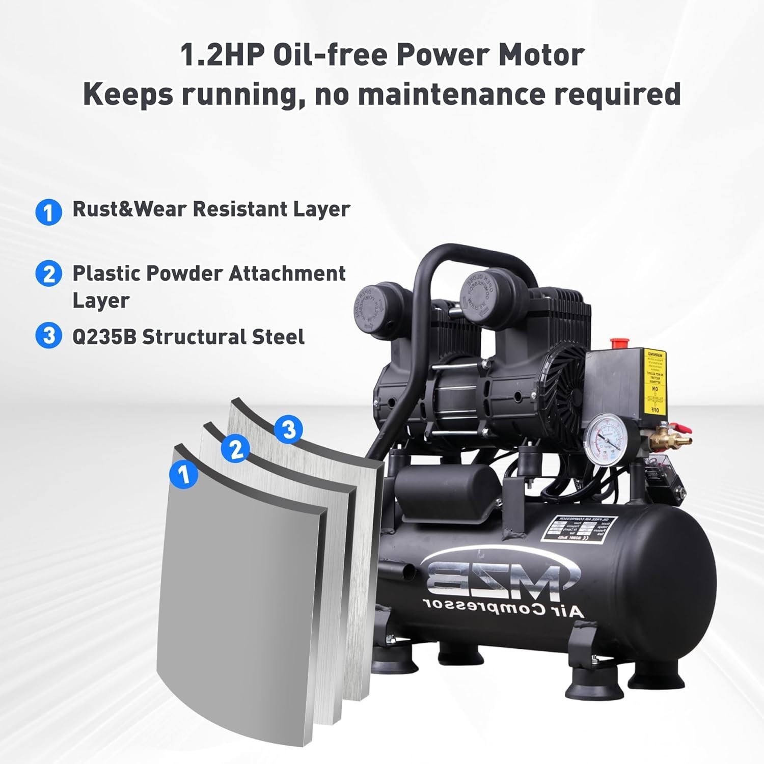 Ultra Quiet 2.4 Gallon Air Compressor 70dB – 1.2HP for Spray Painting & Repair